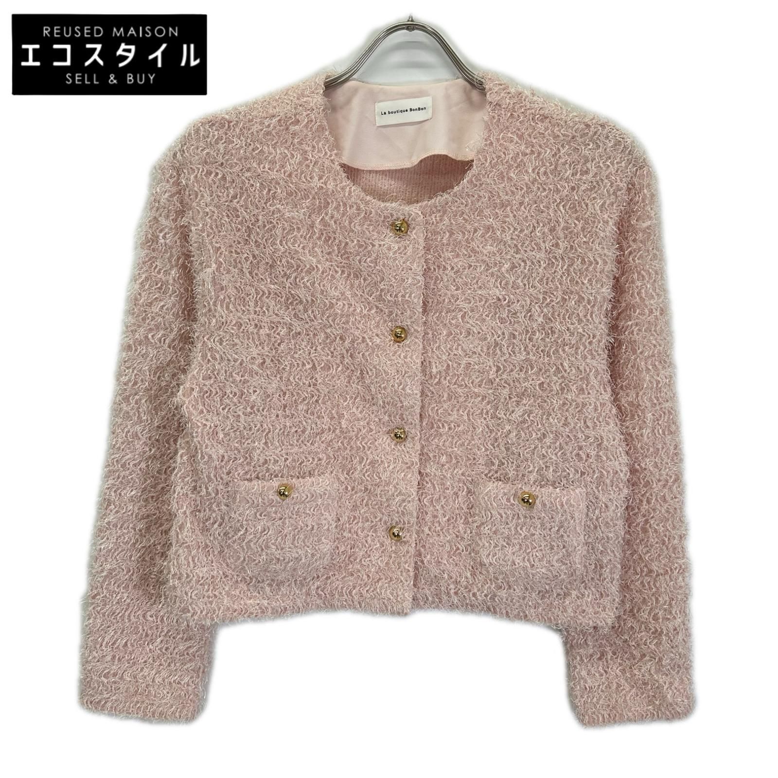 La boutique BonBon　ラブティックボンボン　LBZ1061106A0003 ピンク フェザーカットソージャケットカーデ　F
