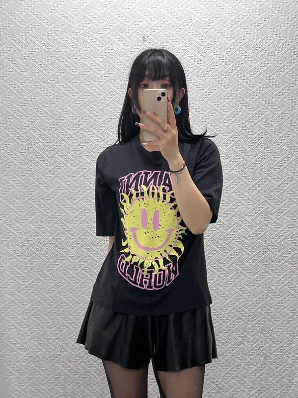 GANNI ヴィンテージ ストリート Kitsch SMiLEY プリンティング 半袖Tシャツ 90 C14111