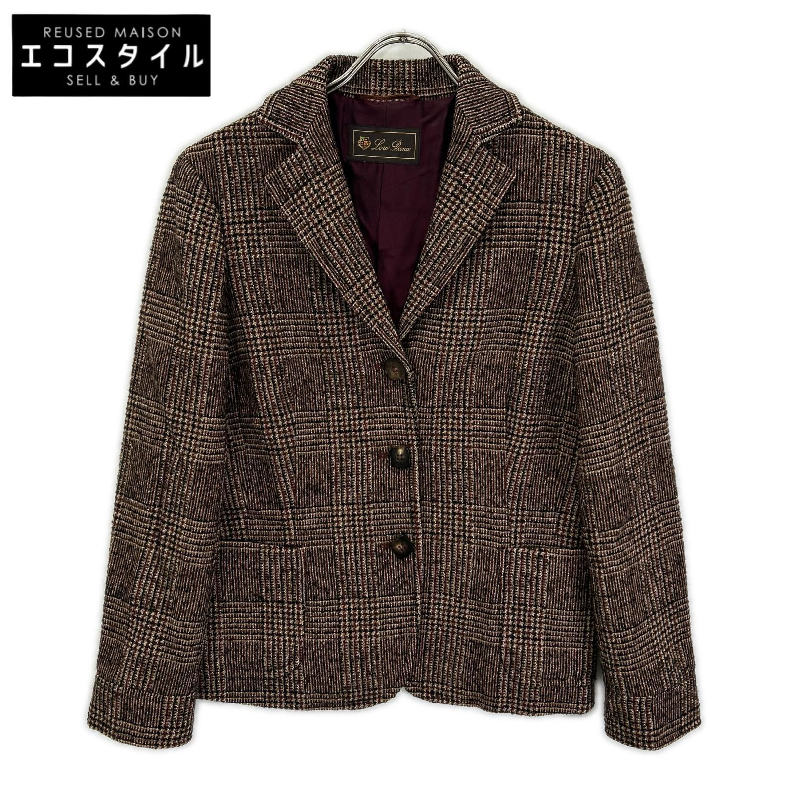 Loro Piana　ロロピアーナ　ブラウン グレンチェック テーラードジャケット　44