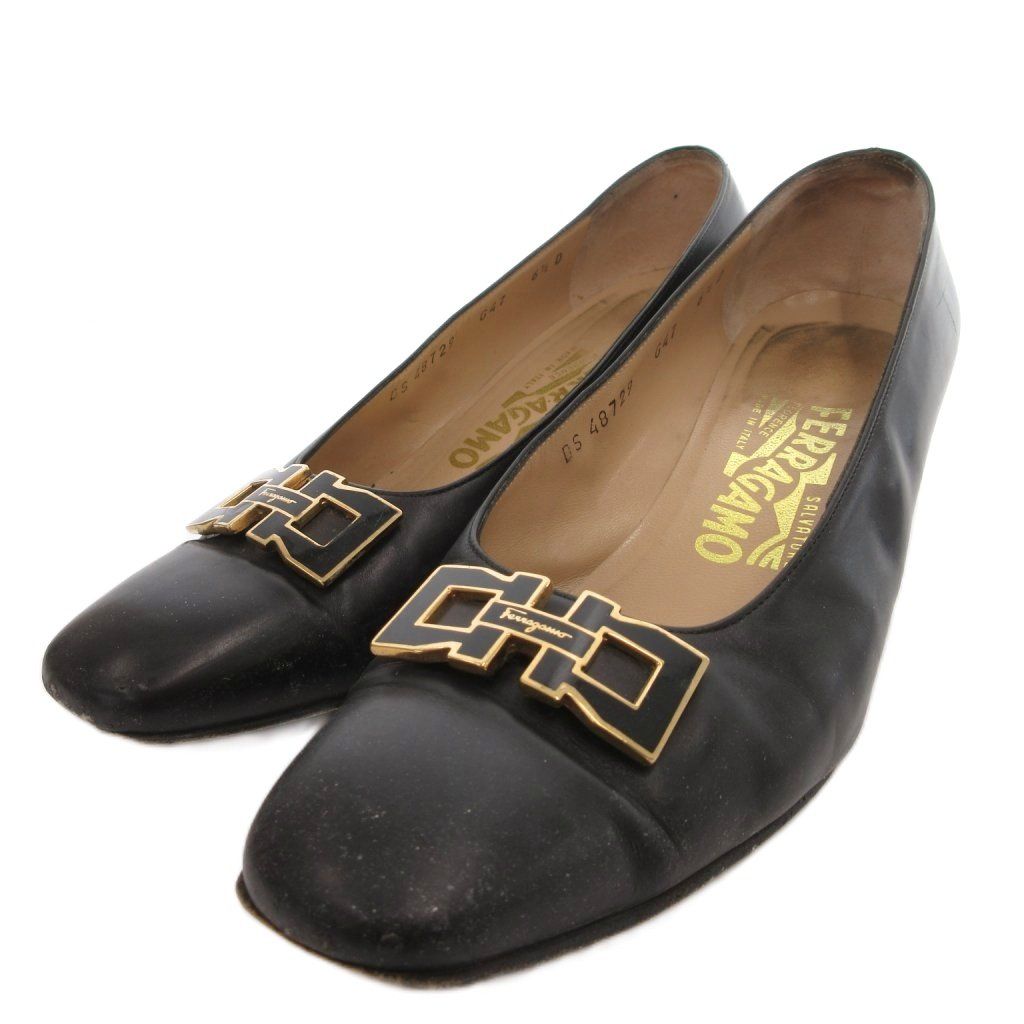 Salvatore Ferragamo Salvatore Ferragamo Pumps Shoes 6.5 Black Black Square Toe Hardware Decor Low Heels /IL ■GY99