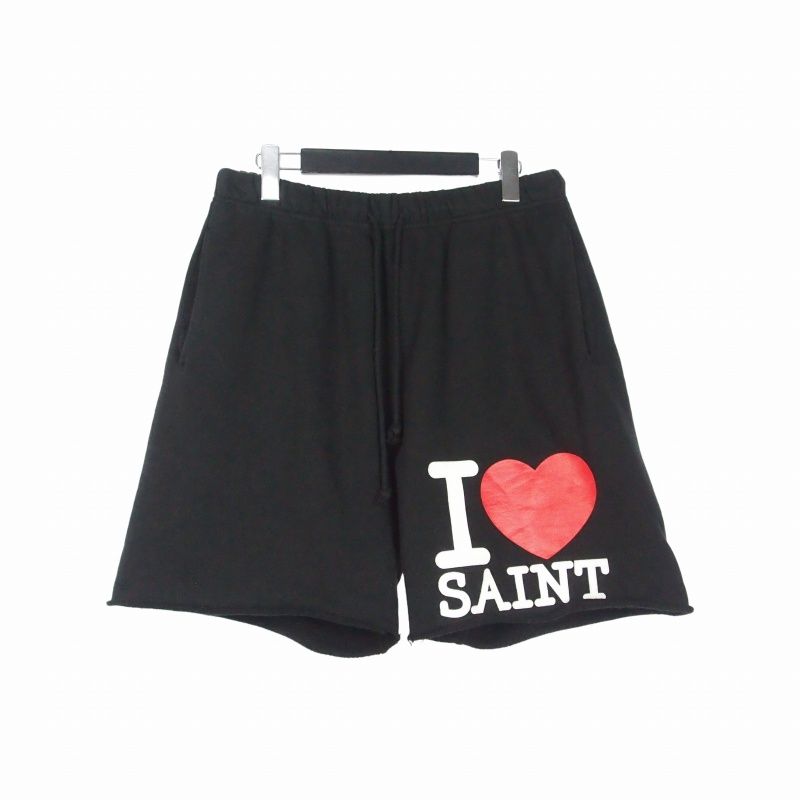 セントマイケル SAINTMICHAEL スウェットショーツ I LOVE SAINT ショートパンツ M 黒 ブラック SM-MK8-0000-066