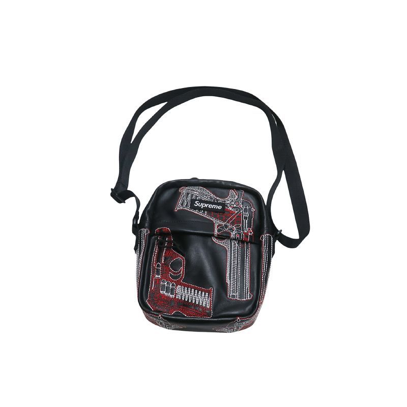 美品 SUPREME シュプリーム 26SS GUNS EMBROIDERED LEATHER SHOULDER BAG レザー ショルダー バッグ ブラック ミニ ショルダー ポーチ Augk