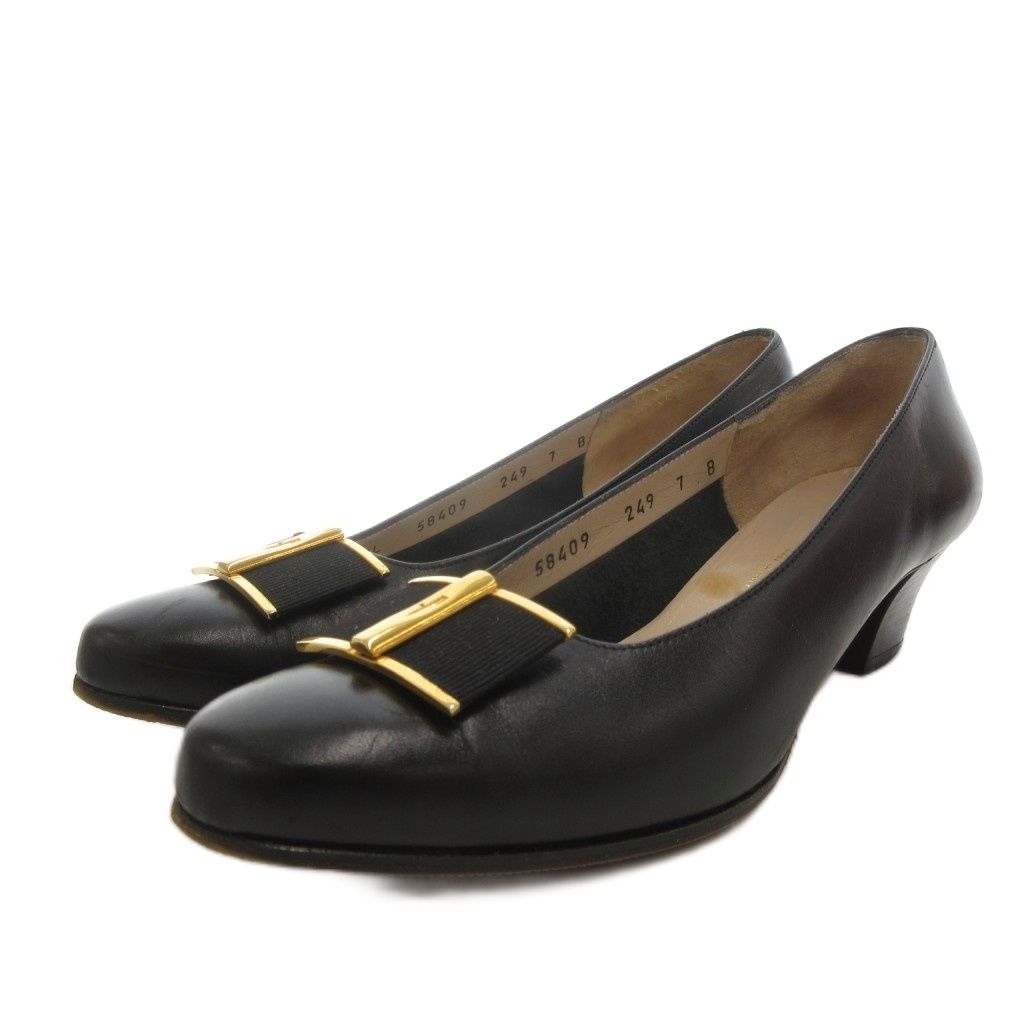Salvatore Ferragamo Salvatore Ferragamo Pumps Leather 7 Black Black Buckle Round Toe/FF ■GY11