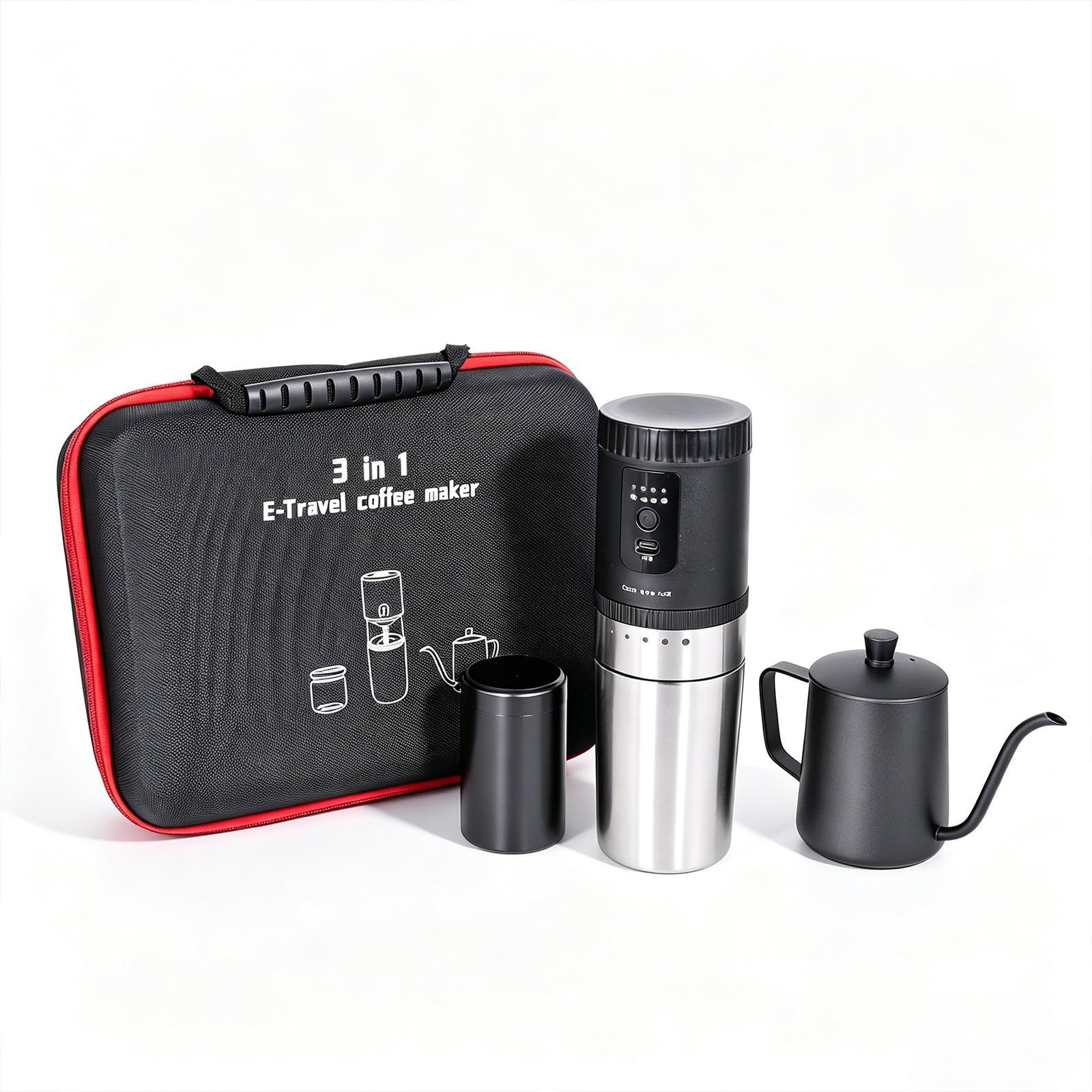 SOTECH アウトドア コーヒーセット 電動コーヒーグラインダー USB充電式 グースネックケトル 350ml ? | 3-in-1セット，ポータブル，キャンプ用品，トラベル，収納ケース付き，ステンレス製，挽きたて，ドリップコーヒー，手淹れ fbc3c07a