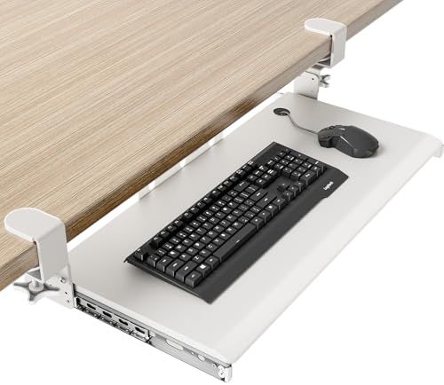 AX WABER キーボードトレイ キーボードスライド式 クランプ式 人間工学設計 キーボード収納 マウス収納可能 組立簡単 テーブル拡張 幅680*280mm オフィス/ホーム/学校に適用 ホワイト AX01WW01ym ac615da6 7,000円