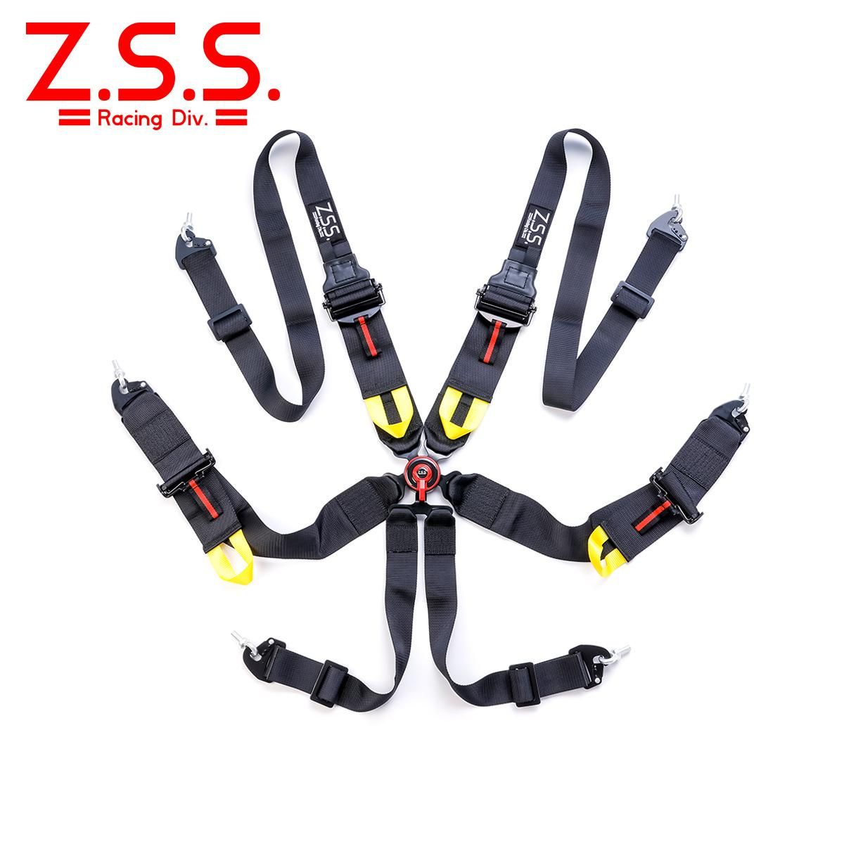 Z.S.S. レーシングハーネス 6点式 HANS対応 汎用 ブラック 2インチ-3インチ肩ベルト レッドライン レーシングシートベルト ZSS