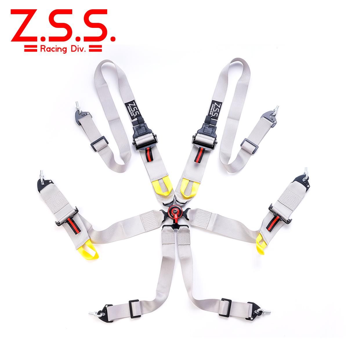 Z.S.S. レーシングハーネス 6点式 HANS対応 汎用 シルバー 2インチ-3インチ肩ベルト レッドライン レーシングシートベルト ZSS