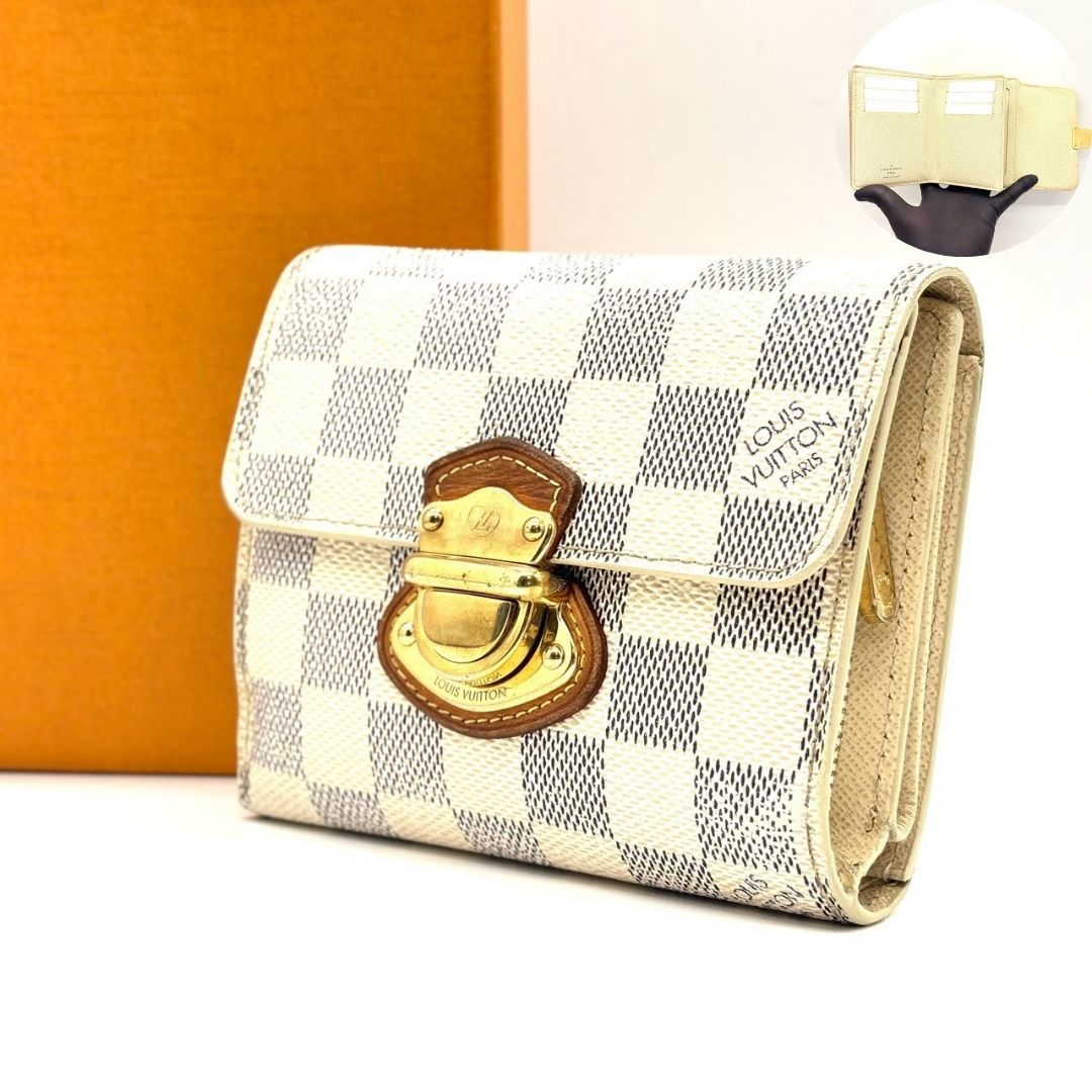 【格子に宿る品格】 Louis Vuitton 三つ折り財布 ダミエアズール ポルトフォイユジョイ ミニウォレット 10カード ホワイト