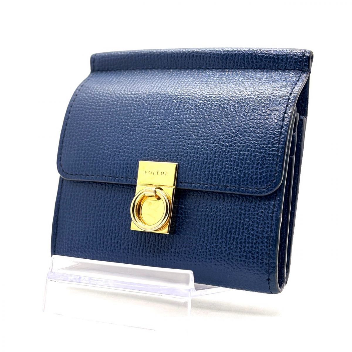 【深い紺が紡ぐ日常の優】　ポレーヌ　Numro Sept Wallet ゴールド金具 コンパクトウォレット ガンチーニ POLENE　ネイビー