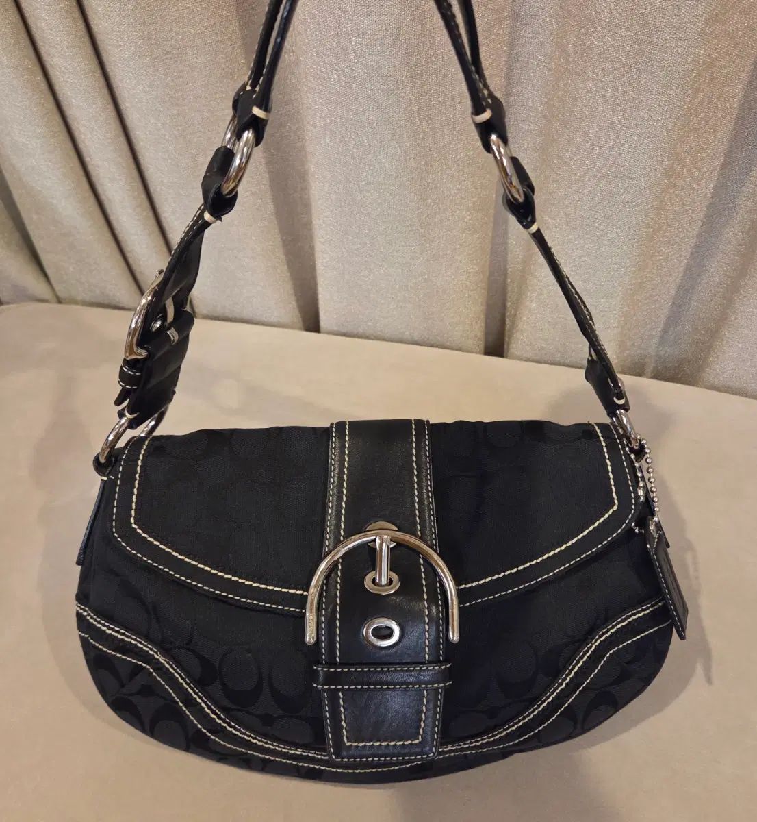 Y2k オールド COACH シグネチャー オールブラック バックル ショルダーバッグ