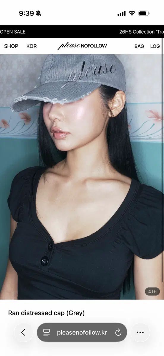 プリーズノーフォロー プリーズノーフォロー Ran distressed cap ベースボールキャップ (Grey)