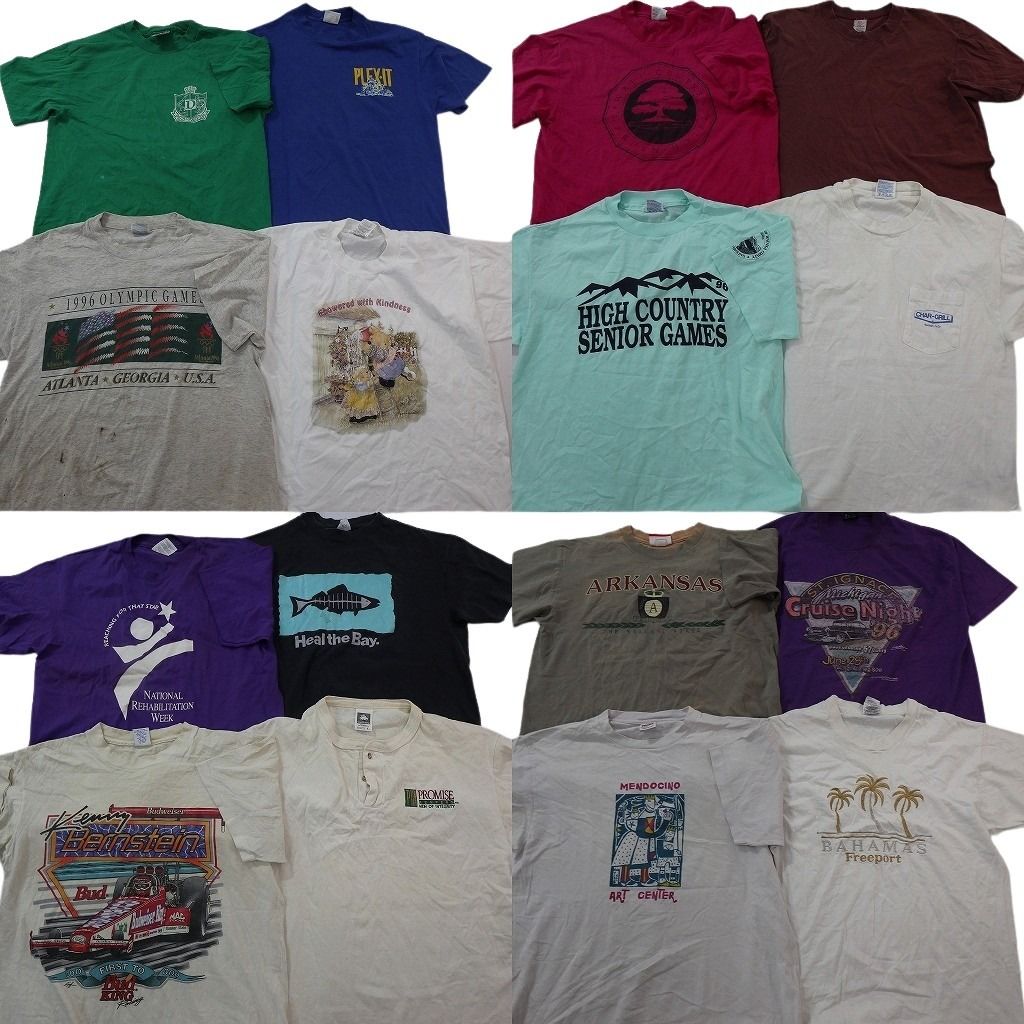 古着卸 まとめ売り ヴィンテージ シングルステッチ Tシャツ 16枚セット ( メンズ L ) レーシング アニマル ヘンリーネック 古着 NG2795