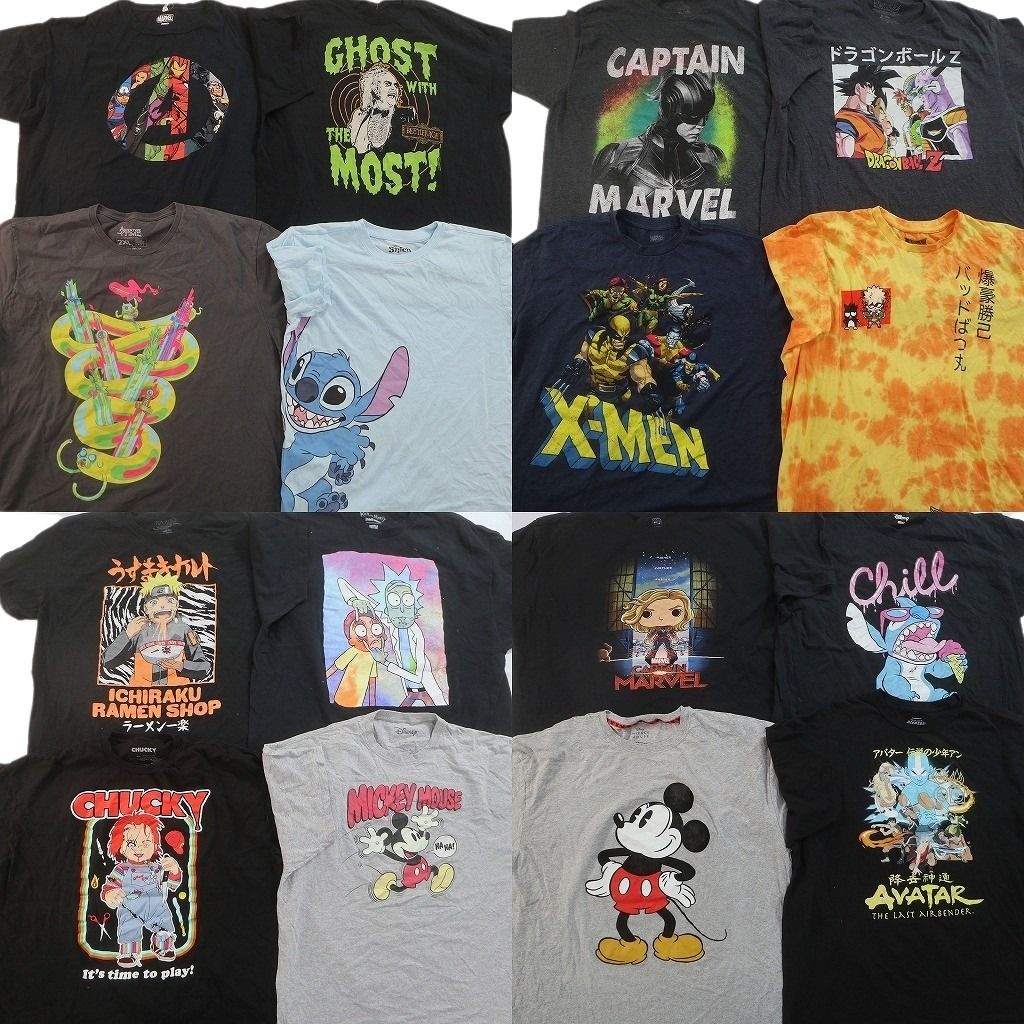 古着卸 まとめ売り キャラクター Tシャツ 16枚セット ( メンズ 2XL ) ディズニー マーベル NARUTO ドラゴンボール 中古 古着 NG2801