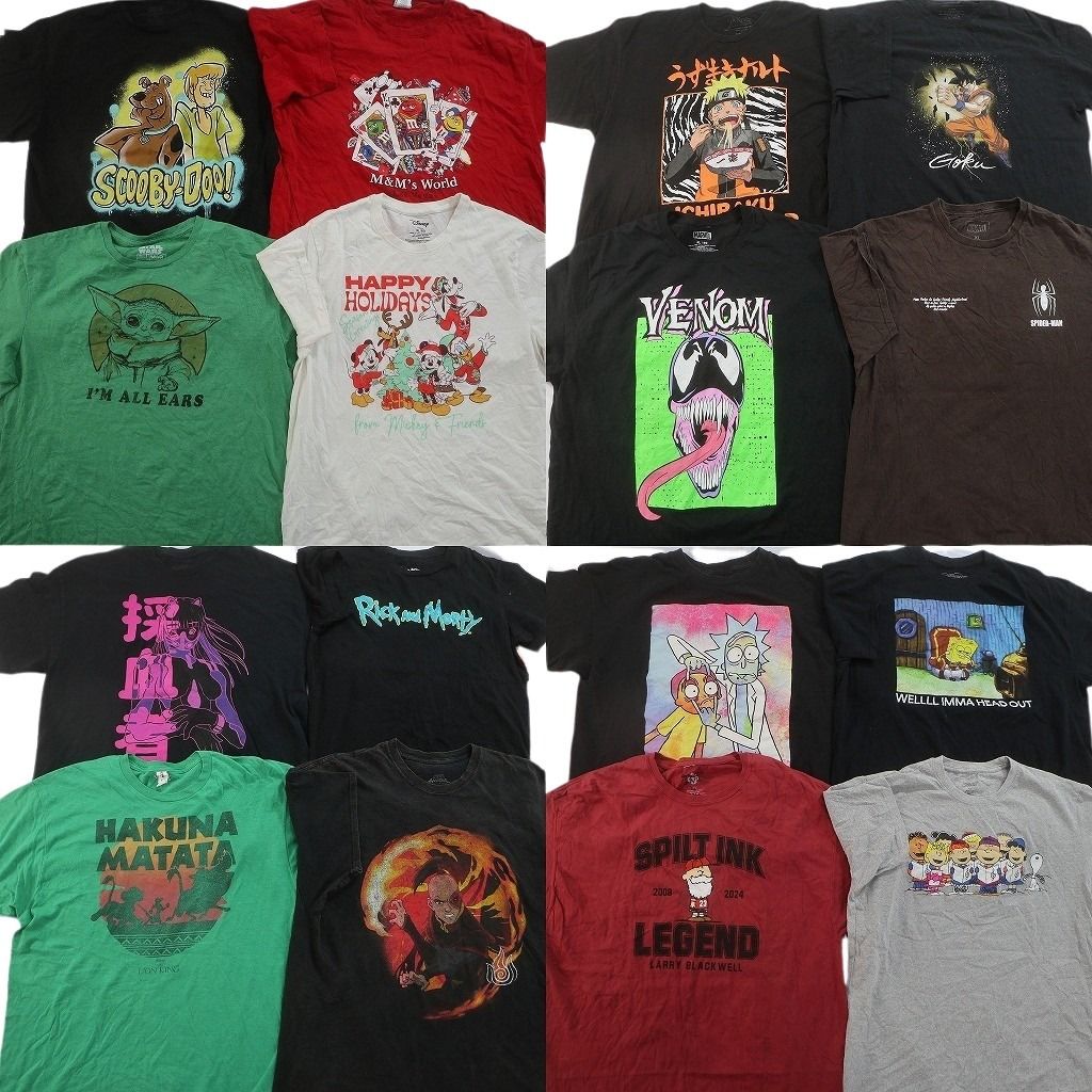 古着卸 まとめ売り キャラクター Tシャツ 16枚セット ( メンズ XL ) ディズニー スターウォーズ スポンジボブ スヌーピー 中古 古着 NG2810