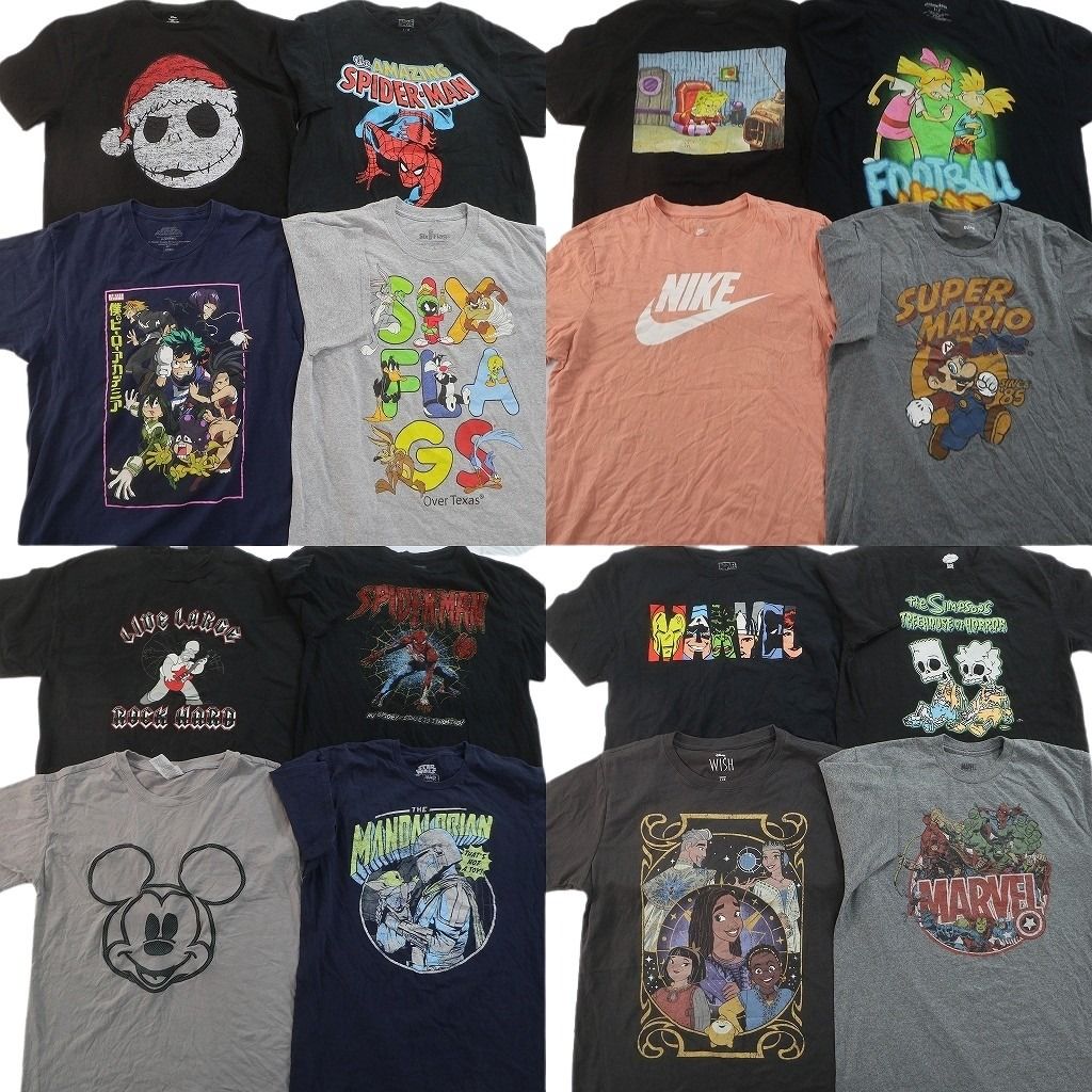古着卸 まとめ売り キャラクター Tシャツ 16枚セット ( メンズ Ｌ ) 僕のヒーローアカデミア スパイダーマン ミッキーマウス 古着 NG2819