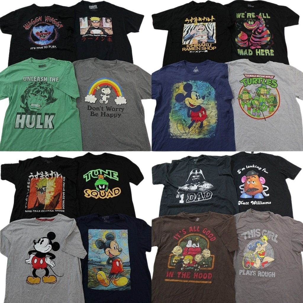 古着卸 まとめ売り キャラクター Tシャツ 16枚セット ( メンズ L ) ハギーワギー ナルト マーベル ディズニー タートルズ 中古 古着 NG2856
