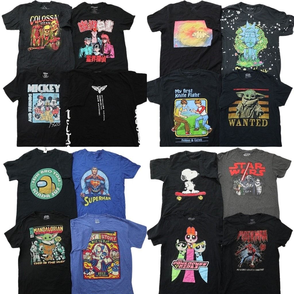 古着卸 まとめ売り キャラクター Tシャツ 16枚セット ( メンズ M ) 幽遊白書 パワーパフガールズ マーベル 中古 古着 NG2882