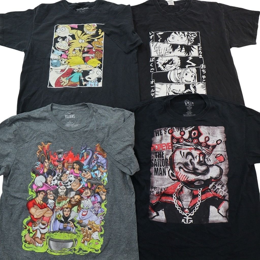 古着卸 まとめ売り キャラクター Tシャツ 16枚セット ( メンズ L ) ディズニー マリオ ヒロアカ マーベル アメコミ 鬼滅の刃 中古 NG2902