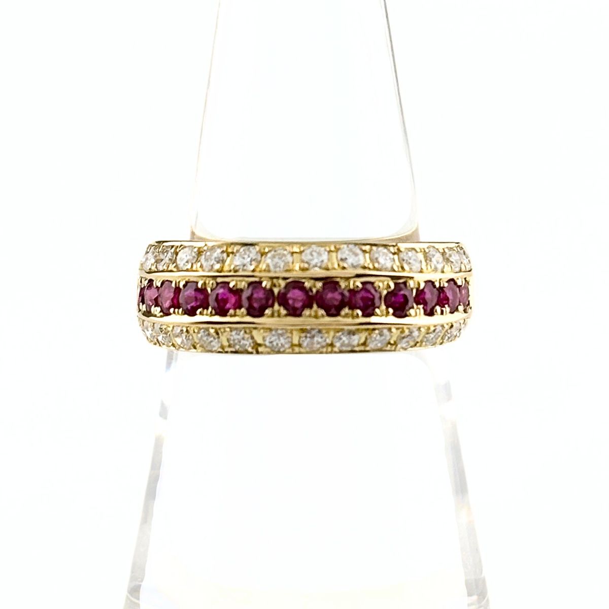 ミキモト MIKIMOTO ルビー YG イエローゴールド 指輪 メレダイヤ リング 13号 K18 ルビー ダイヤモンド レディース 【中古】 97,900円