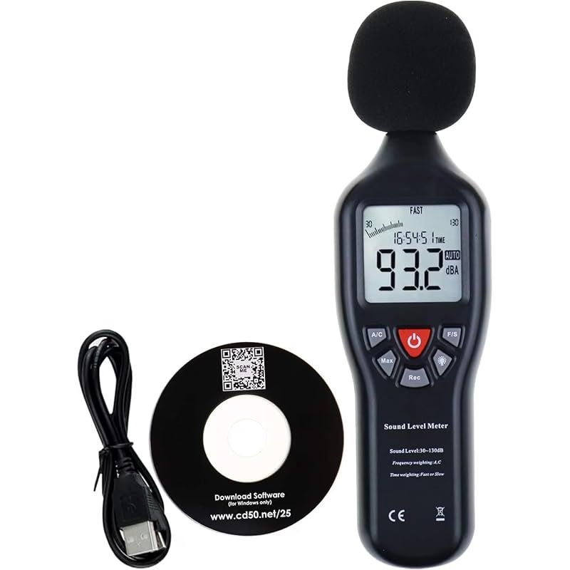 【新品】 騒音計 データロガー, 30-130db 騒音測定器 ロガー, A/C加重 デシベル計測器 騒音計測器 音量測定器, 最大/最小、データホールド、ホームファクトリーで使用 0