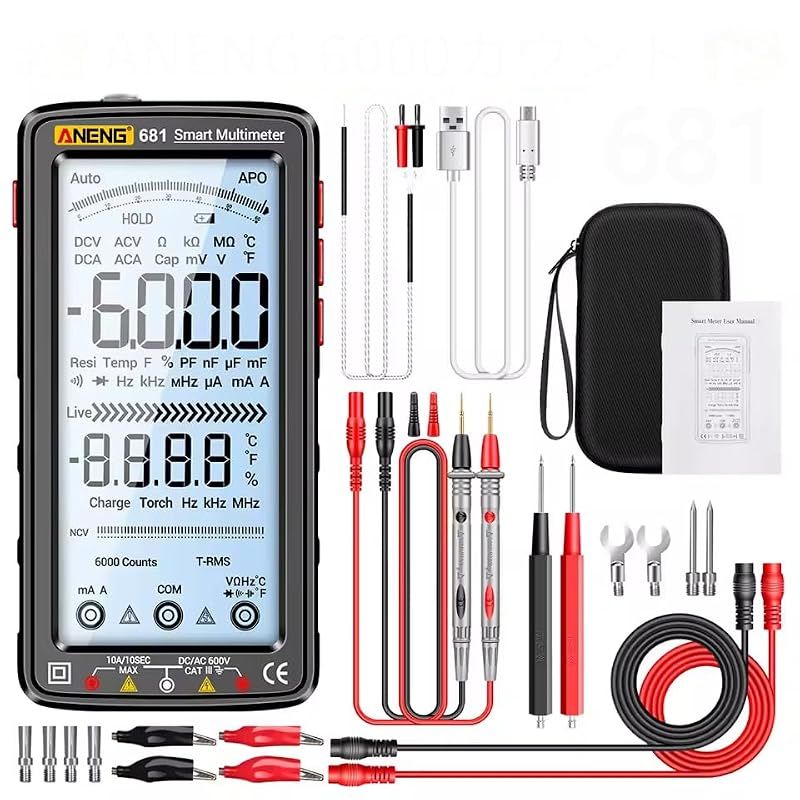 【新品】 ANENG 681 充電式 デジタル プロ用 マルチメーター 非接触 電圧 テスター AC/DC 電圧計 LCD画面 電流テスター デジタルマルチメーター ANENG681 6000カウント 測定 電流測定 抵抗測定 周波数測定 容量測定 日本語 1 7,309円