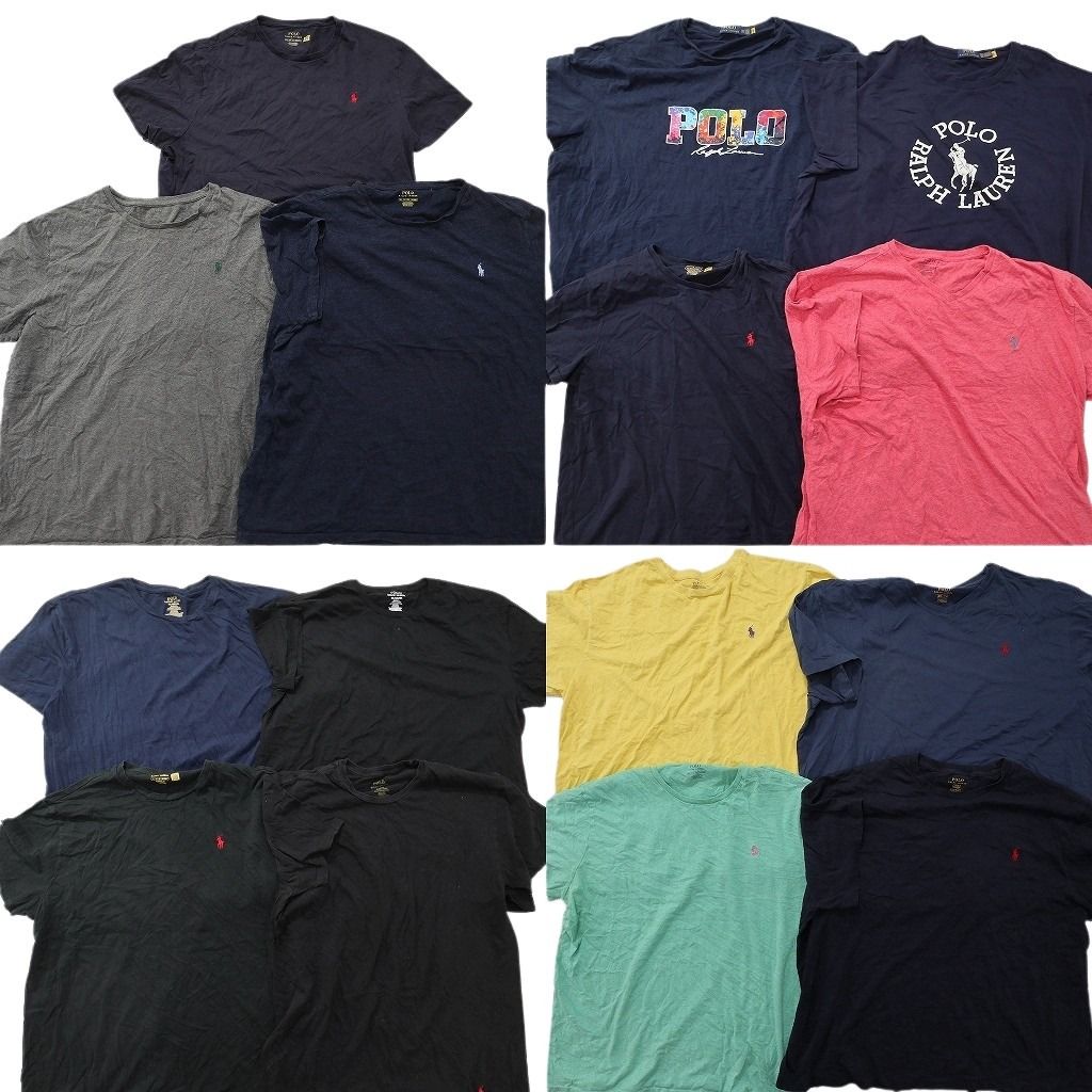 古着卸 まとめ売り ラルフローレン Tシャツ 15枚セット ( メンズ XL/2XL/3XL ) ワンポイント ロゴ ネイビー グレー 中古 古着 NG3067