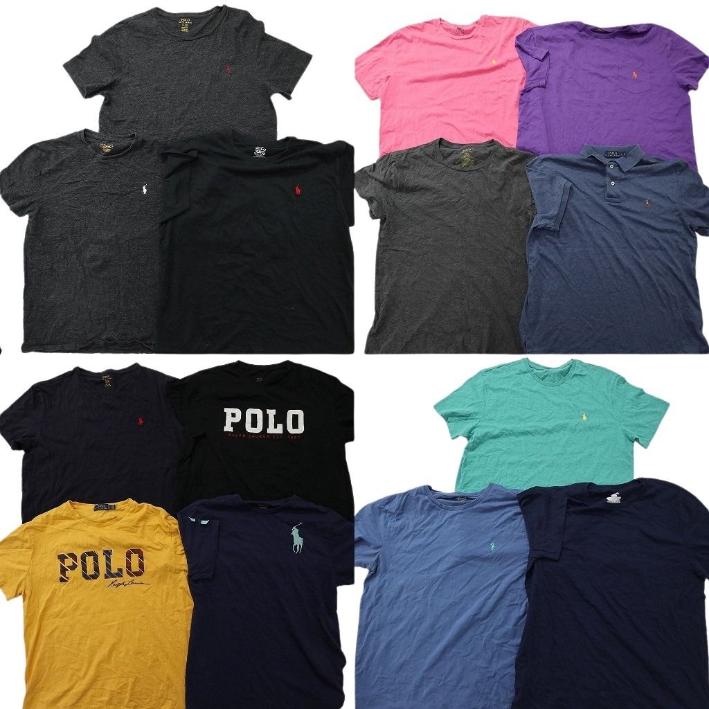 古着卸 まとめ売り ラルフローレン Tシャツ 14枚セット ( メンズ L ) ポロシャツ ワンポイント ロゴ ブラック 中古 古着 NG3070
