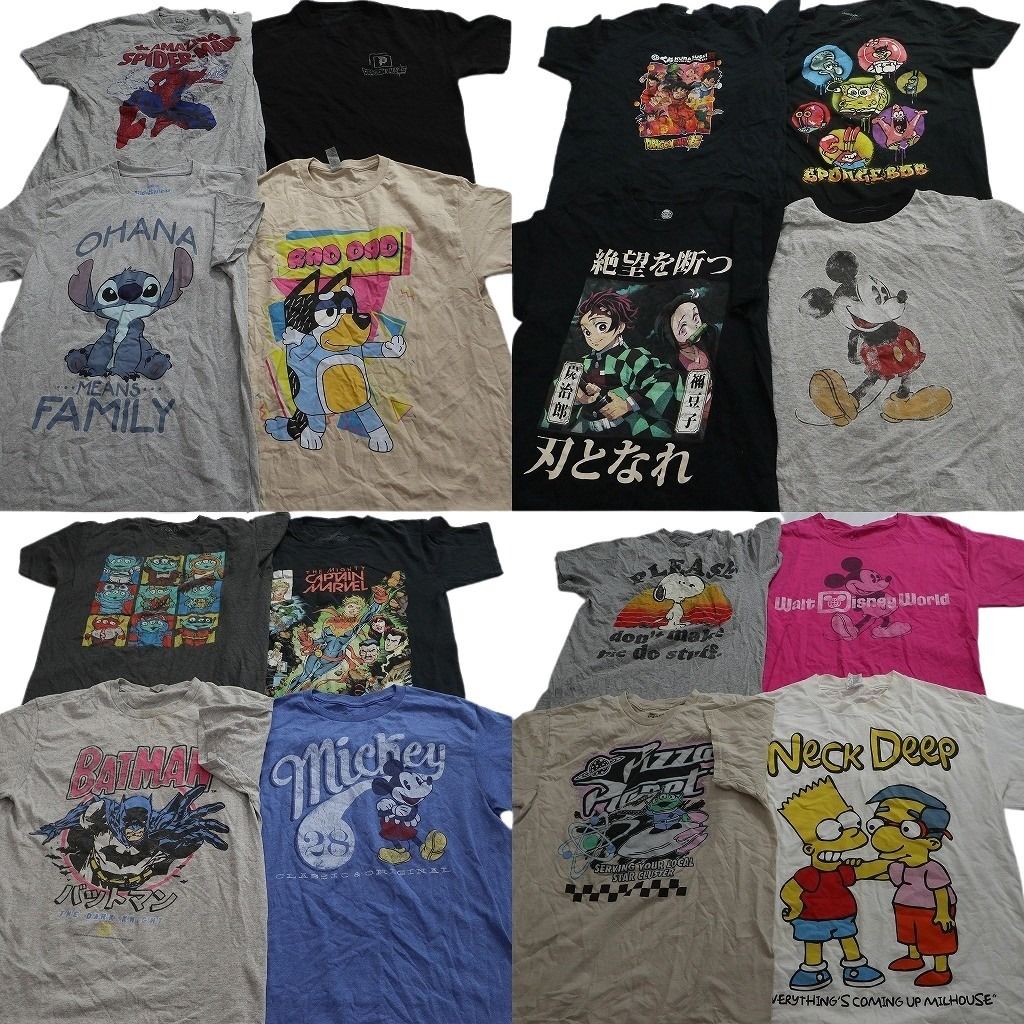 古着卸 まとめ売り キャラクター Tシャツ 16枚セット ( メンズ M ) シンプソンズ ディズニー マーベル 鬼滅の刃 中古 古着 NG3090