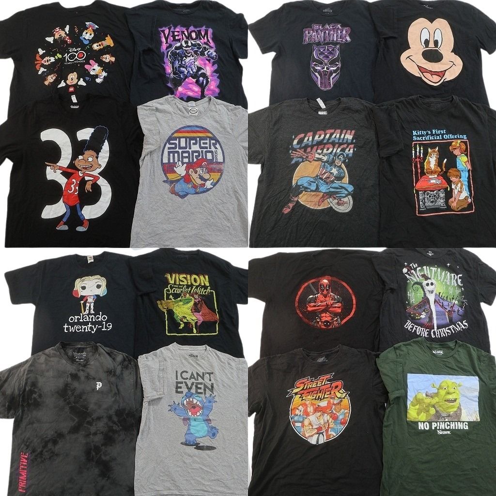 古着卸 まとめ売り キャラクター Tシャツ 16枚セット ( メンズ Ｌ/XL ) ミッキーマウス スーパーマリオ シュレック 中古 古着 NG3123