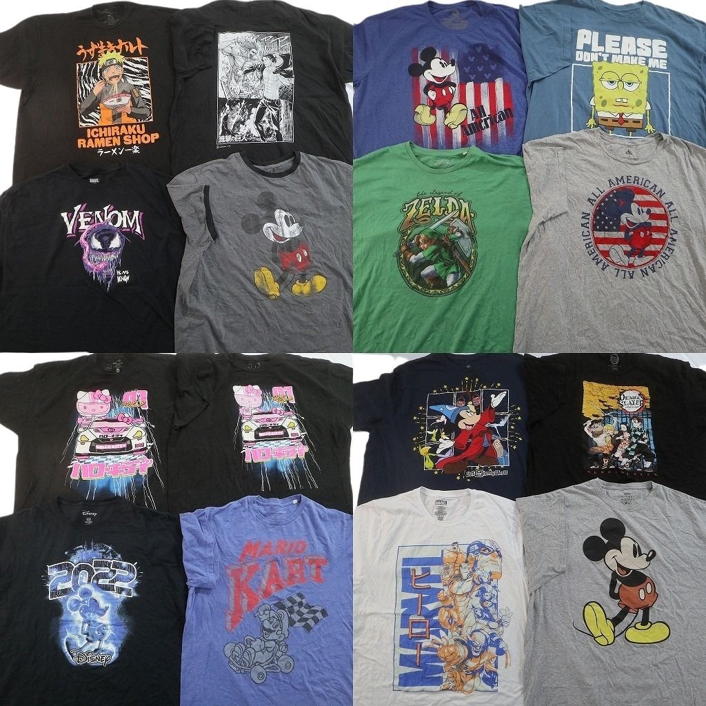 古着卸 まとめ売り キャラクター Tシャツ 16枚セット ( メンズ 3XL/4XL ) ミッキーマウス リンガーＴ マーベル ハローキティ 中古 NG3125