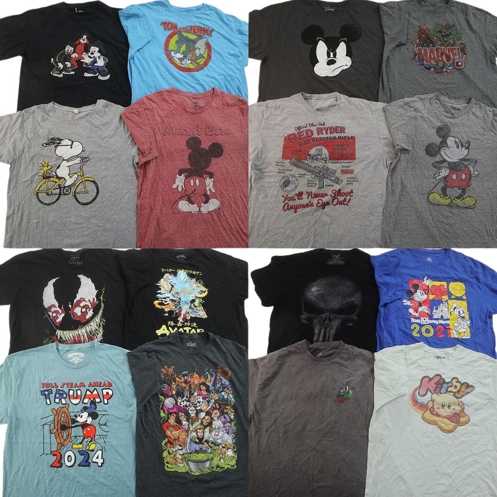古着卸 まとめ売り キャラクター Tシャツ 16枚セット ( メンズ XL ) ミッキーマウス トムとジェリー マーベル ヴィランズ 中古 古着 NG3129