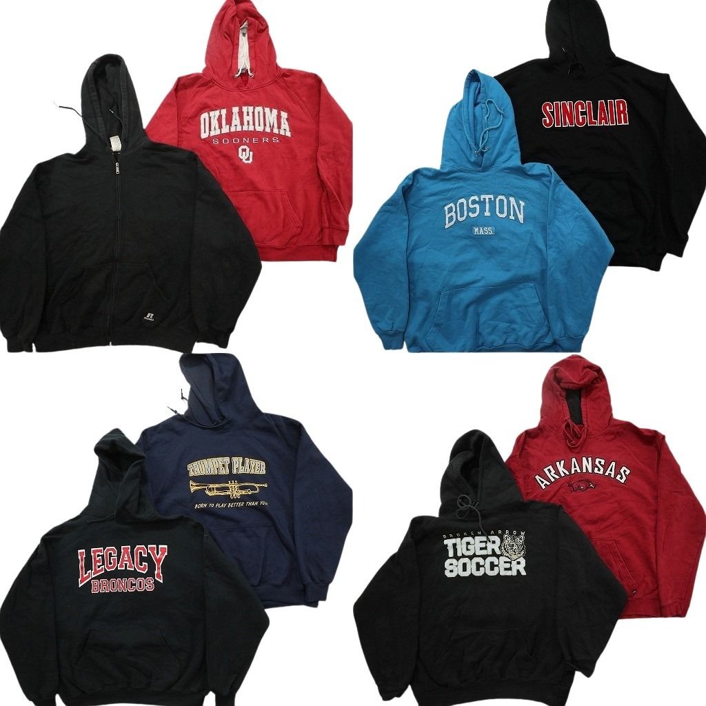 古着卸 まとめ売り スウェットパーカー フーディー 8枚セット ( メンズ XL ) カレッジ風ロゴ 大判プリント フルジップ 中古 古着 NG3202 5,628円