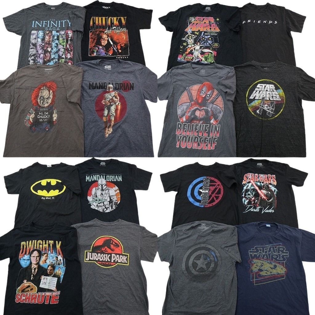 古着卸 まとめ売り 映画・ドラマ Tシャツ 16枚セット ( メンズ M ) キャプテンアメリカ スターウォーズ ジュラシックパーク 古着 NG3252