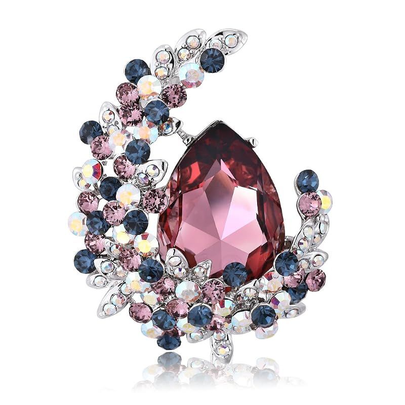 【新品】 Richapex ピンクグラデーションクリスタル月の花輪ブローチ シルバーメッキ コートスーツアクセサリー 贈答用 0