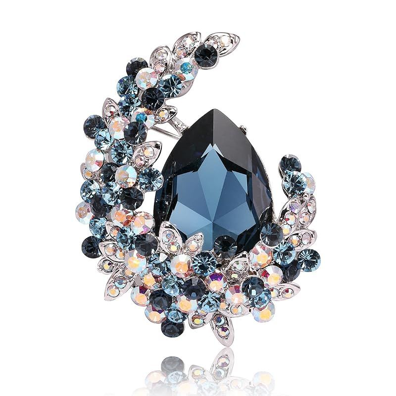 【新品】 Richapex ダークブルークリスタル月の花輪ブローチ シルバーメッキ コートスーツアクセサリー 贈答用 0