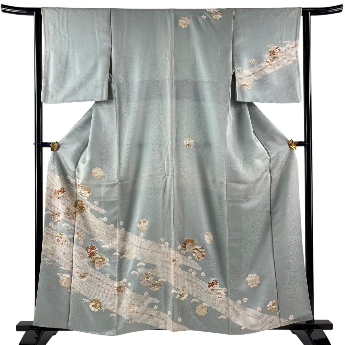 訪問着 身丈159.5cm 裄丈63cm S 袷 雪輪 松竹梅 金糸 金彩 水色 正絹 秀品 【中古】 7,040円