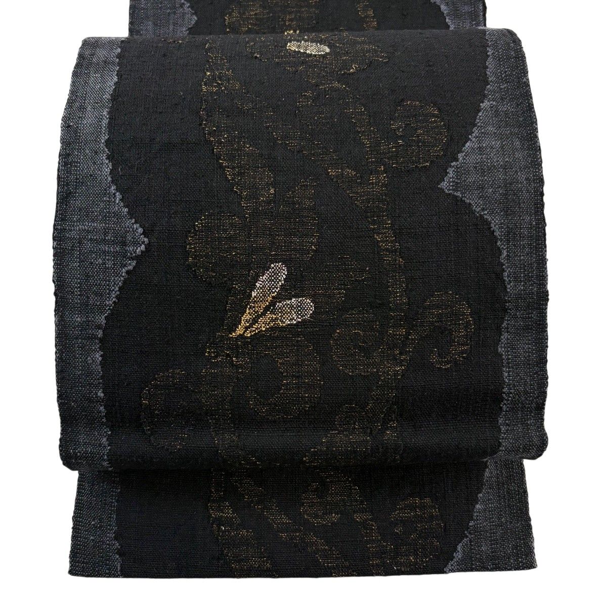 【美品】 名古屋帯 秀品 紬地 花唐草 金銀糸 黒 正絹 【中古】 8,614円