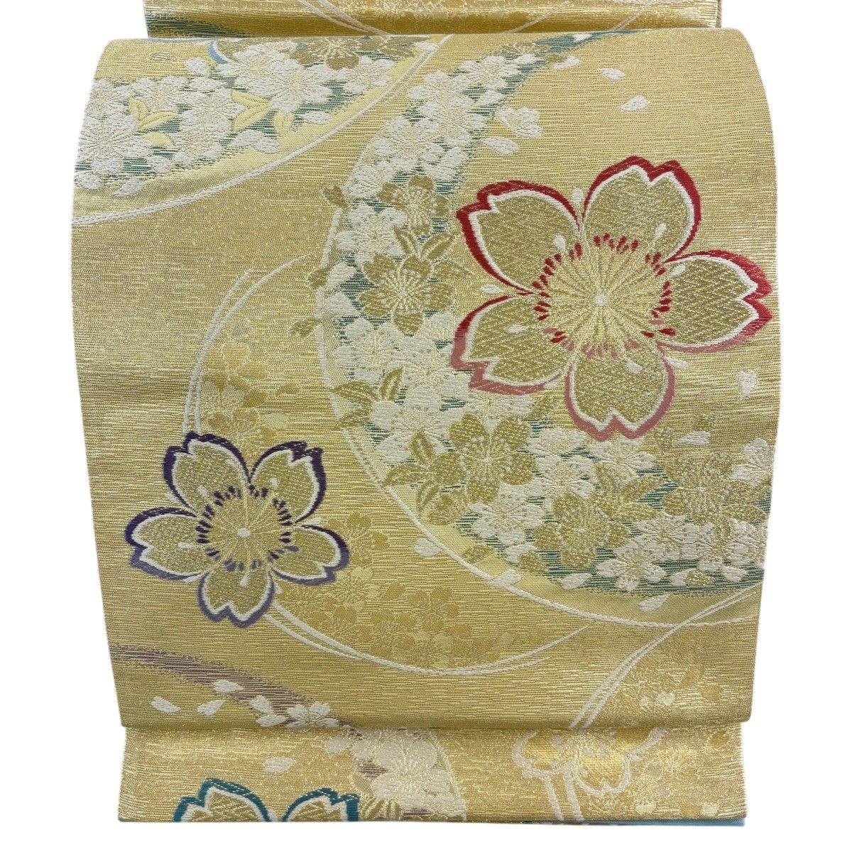 【美品】 袋帯 秀品 桜 花びら 金糸 箔 金色 六通 正絹 【中古】 6,600円
