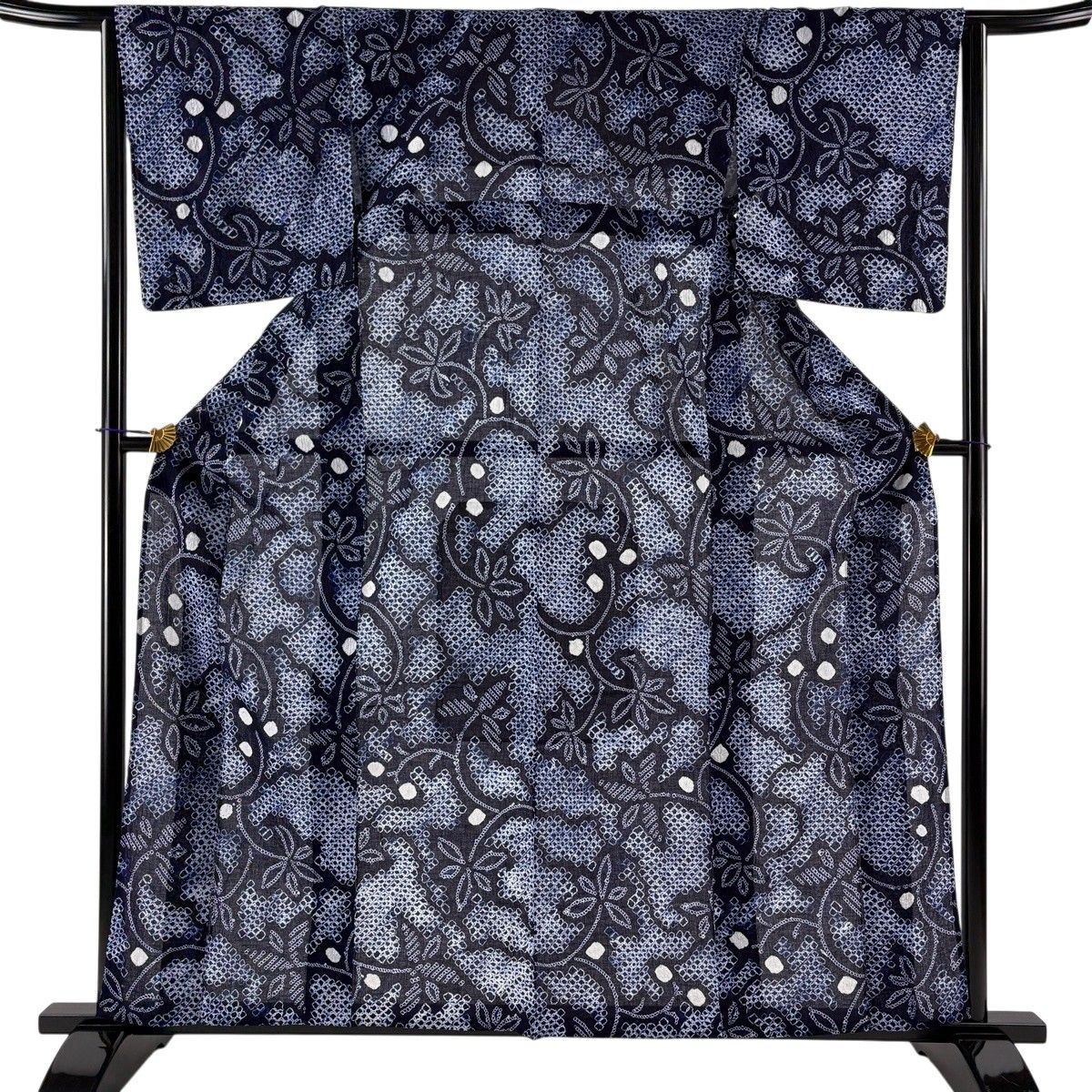 【美品】 浴衣 身丈159.5cm 裄丈64cm M 絞り浴衣 花唐草 紺色 綿 名品 【中古】