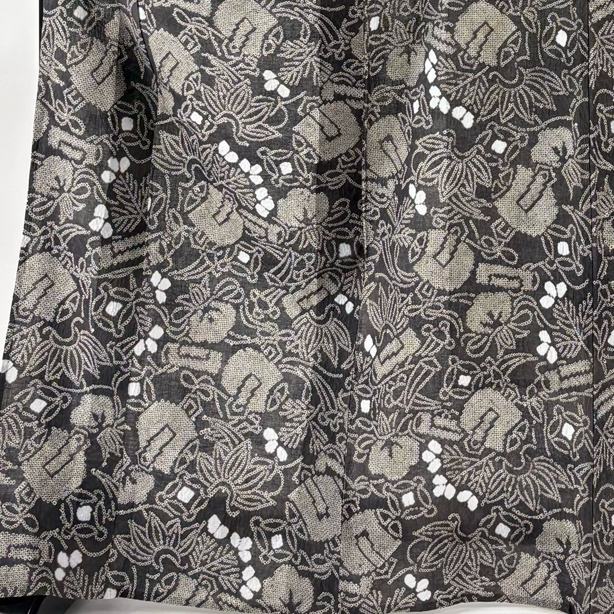 【美品】 浴衣 身丈167.5cm 裄丈67cm M 絞り浴衣 宝尽くし 灰色 綿 名品 【中古】