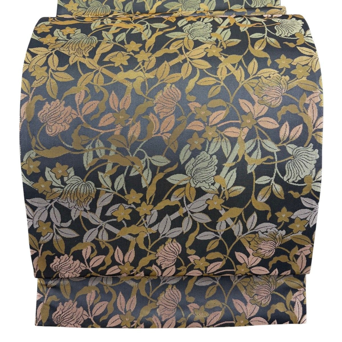 【美品】 袋帯 名品 箔屋清兵衛 落款 証紙 名物裂文様 西陣織 草花 花唐草 箔 灰色 六通 正絹 【中古】 12,008円
