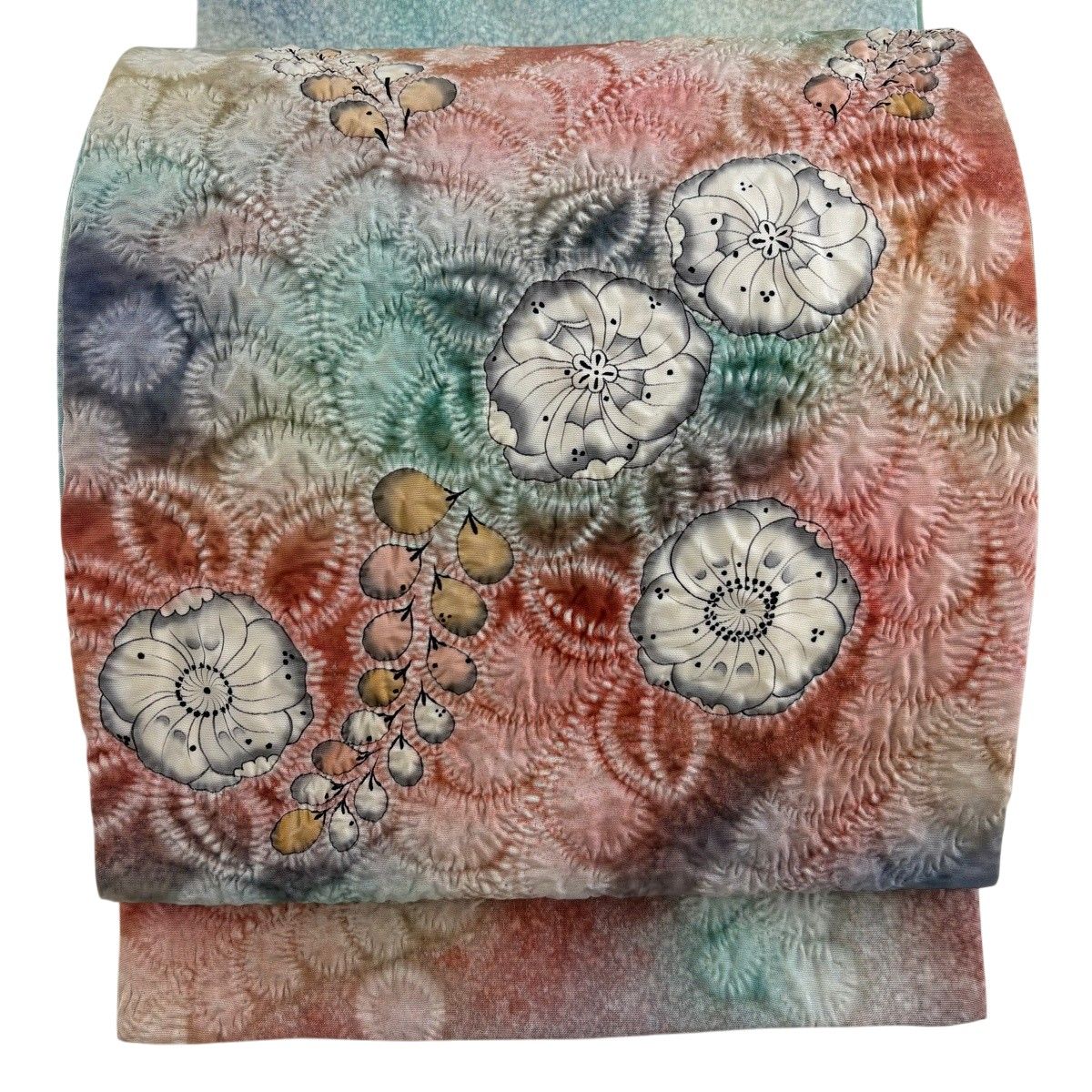 【美品】 袋帯 名品 落款 辻が花 青緑 お太鼓柄 正絹 【中古】 11,060円
