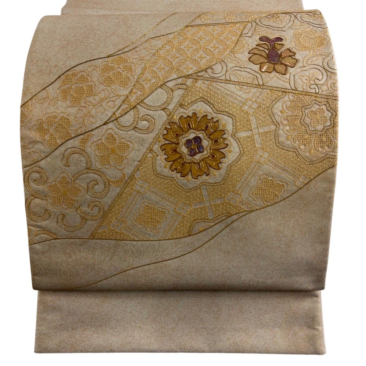 袋帯 名品 華文 花唐草 螺鈿 金糸 金色 お太鼓柄 正絹 【中古】