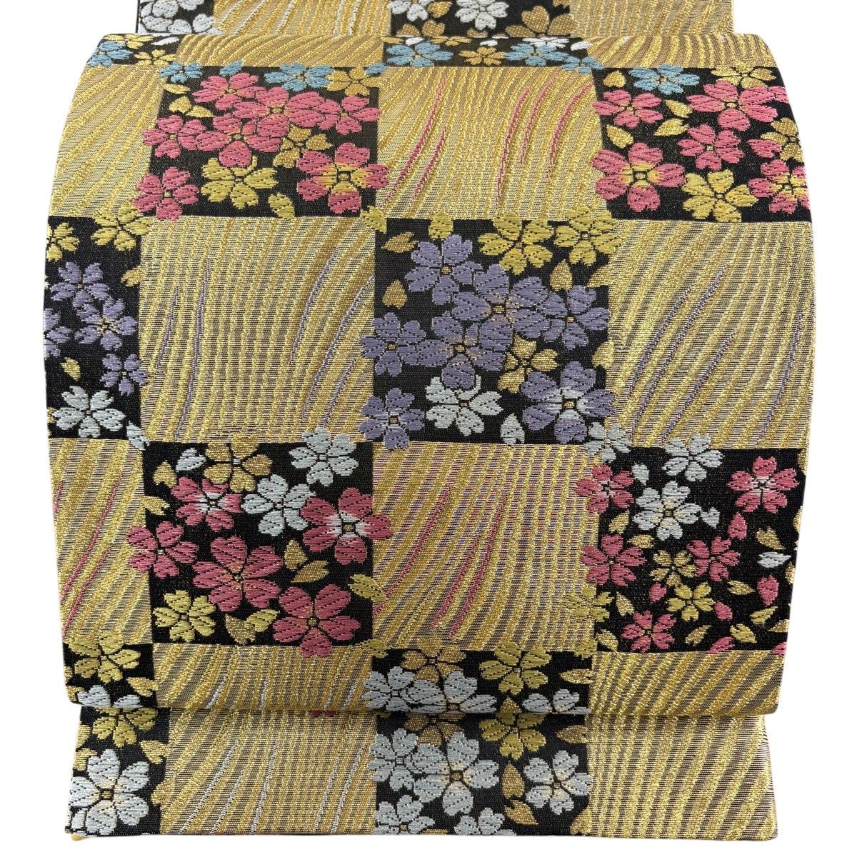 【美品】 袋帯 秀品 桜 市松 金糸 箔 金色 六通 正絹 【中古】 6,248円
