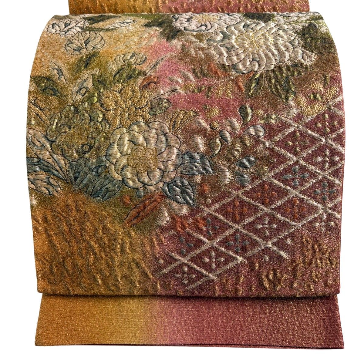 【美品】 袋帯 秀品 証紙 辻が花纐纈 辻が花 菱 箔 金糸 ピンク 六通 正絹 【中古】
