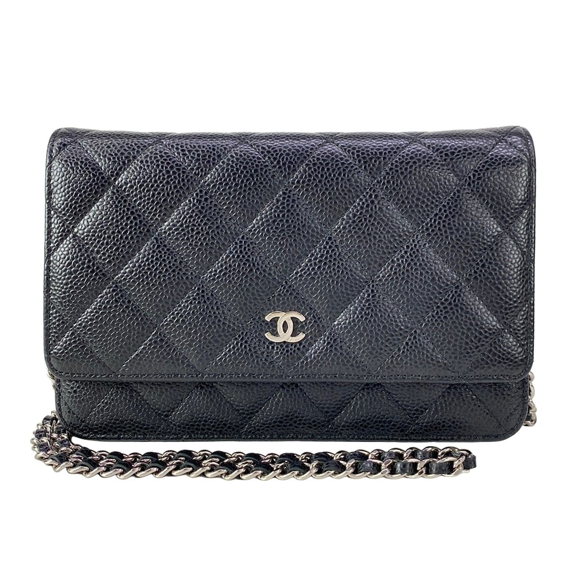 CHANEL(シャネル) 財布美品 マトラッセ A33814 黒×シルバー シルバー金具/チェーンウォレット