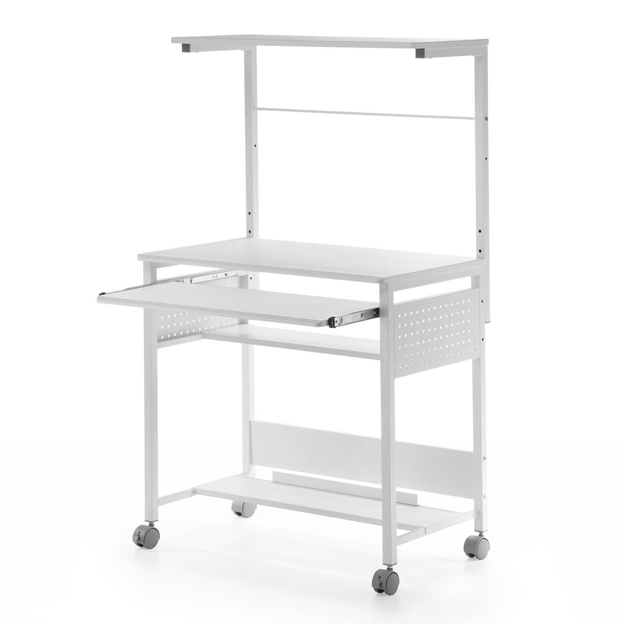 サンワダイレクト パソコンデスク 幅75cm 有孔ボード 収納棚/キーボードスライダー キャスター付き ホワイト 100-DESKH035W Ju 13,010円