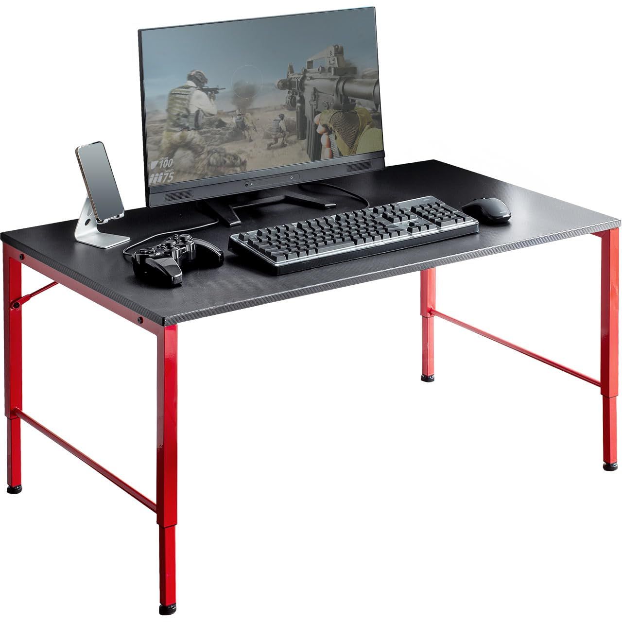 サンワダイレクト ゲーミングデスク ロータイプ 高さ調整 幅100×奥行60cm 高さ42/46/50cm カーボン調天板 タップ受け付き 100-DESKL010BKR Ju