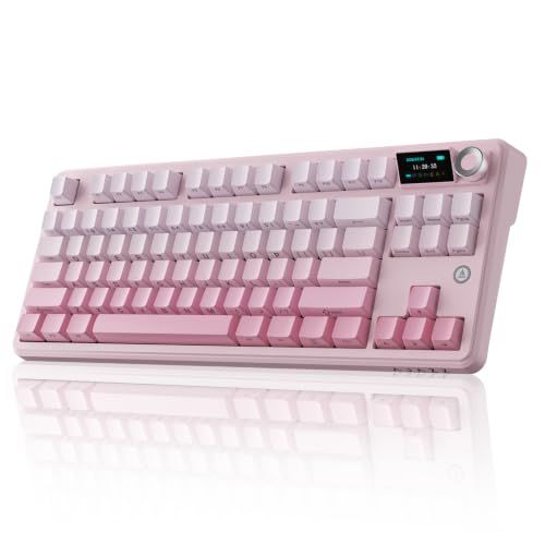 AJAZZ MK87 TKLゲーミングメカニカルキーボード 87キー テンキーレス RGBバックライト 10000mAhバッテリー TFTスクリーン 金属ノブ搭載 ホットスワップ対応 5層ガスケット 静音設計 2.4GHz/Bluetooth/USB有線 Ju