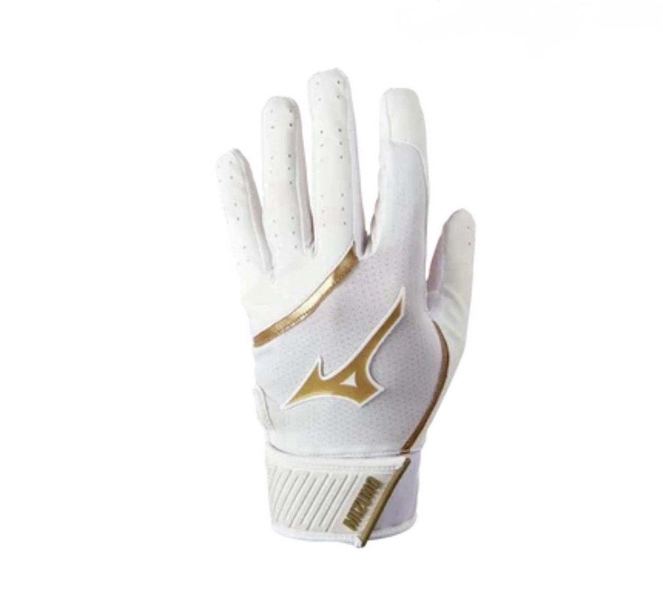 MIZUNO/ミズノ　MVP Adult Baseball Batting Glove-WHITE-GOLD 野球 バッティンググローブ 両手用